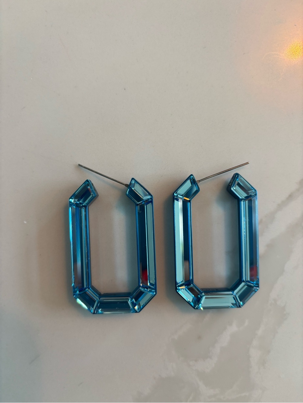 Swarovski Lucent Blue Crystal Hoop Earrings - Picture 4 of 9